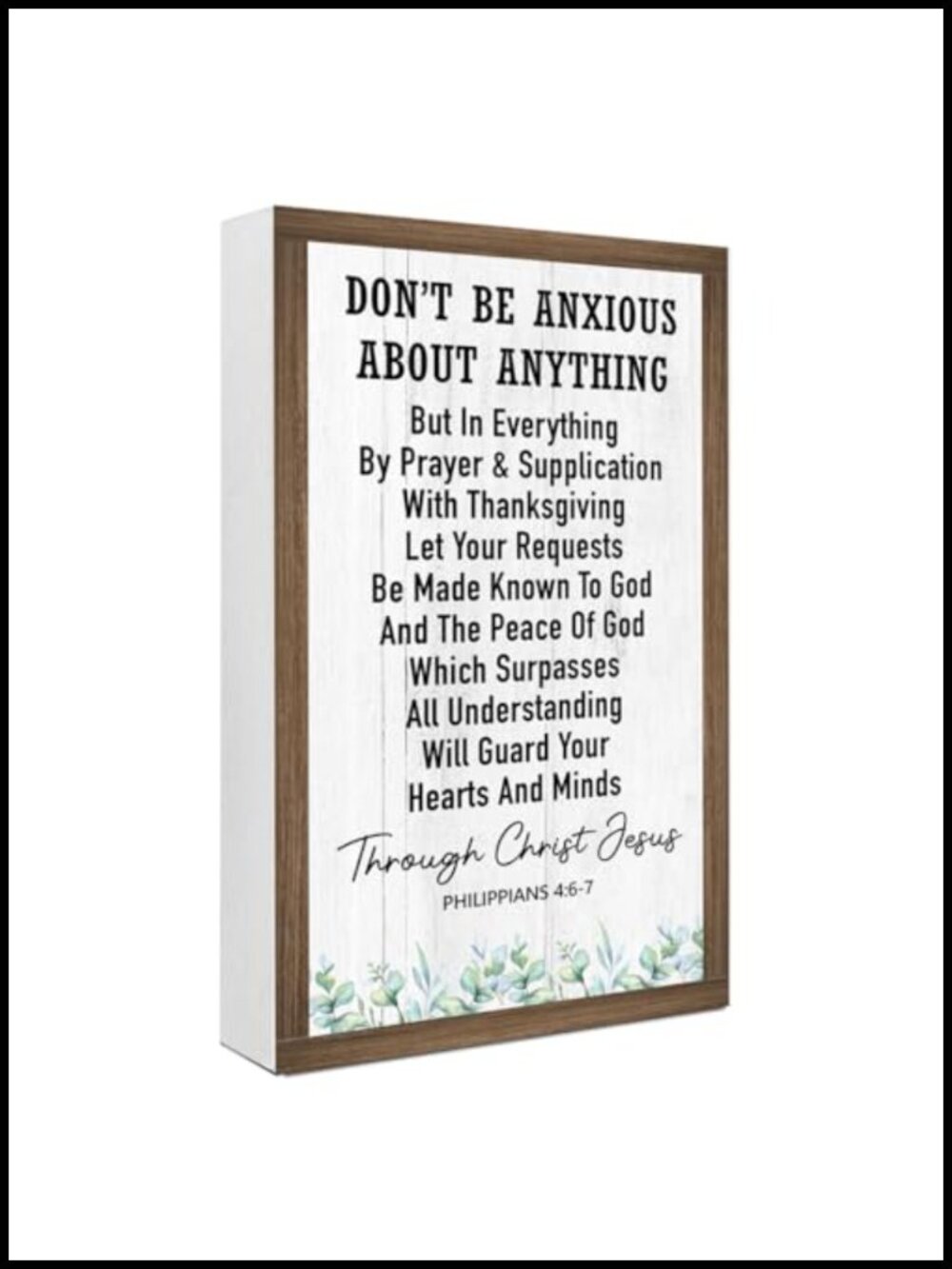 Philippians 4:6-7 Bible Verse Wooden Box Sign Rustic Scripture Desk Decor
